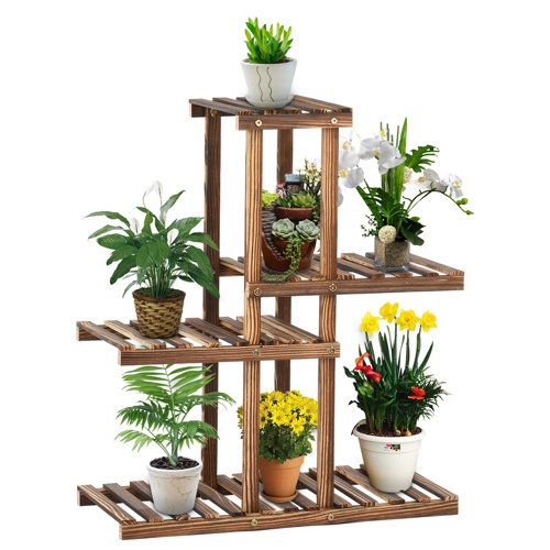 Arlmont & Co. Wood Plant Stand Indoor Outdoor Plant Shelf Multi Tier